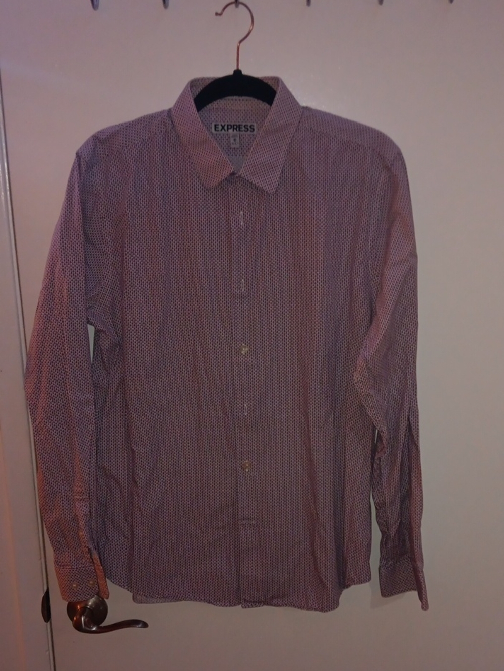 Express Men's Red Micro-Pattern Dress Shirt